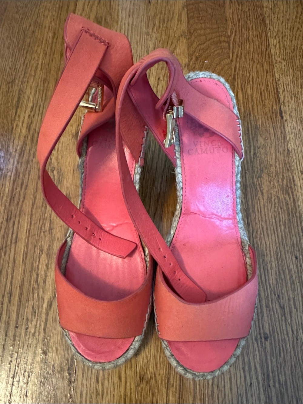 Vince Camuto Coral Pink Ankle-Strap Espadrille Wedges